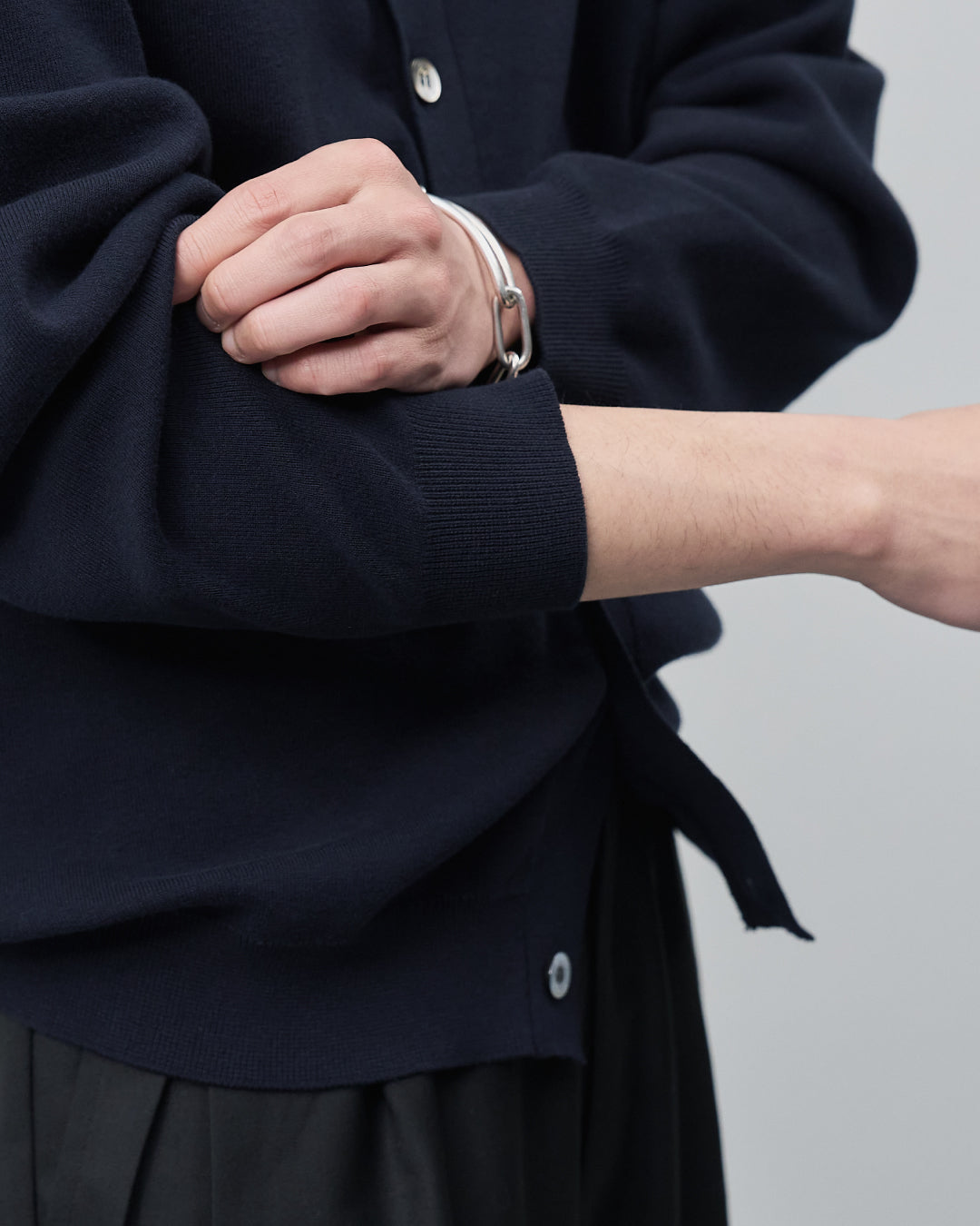 High Twist Cotton×Nylon Collared Knit Cardigan -navy-