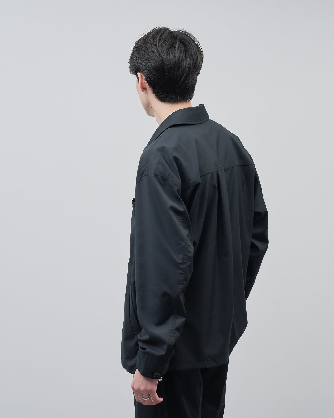 Open Collar Hidden Front Shirt Jacket -black-