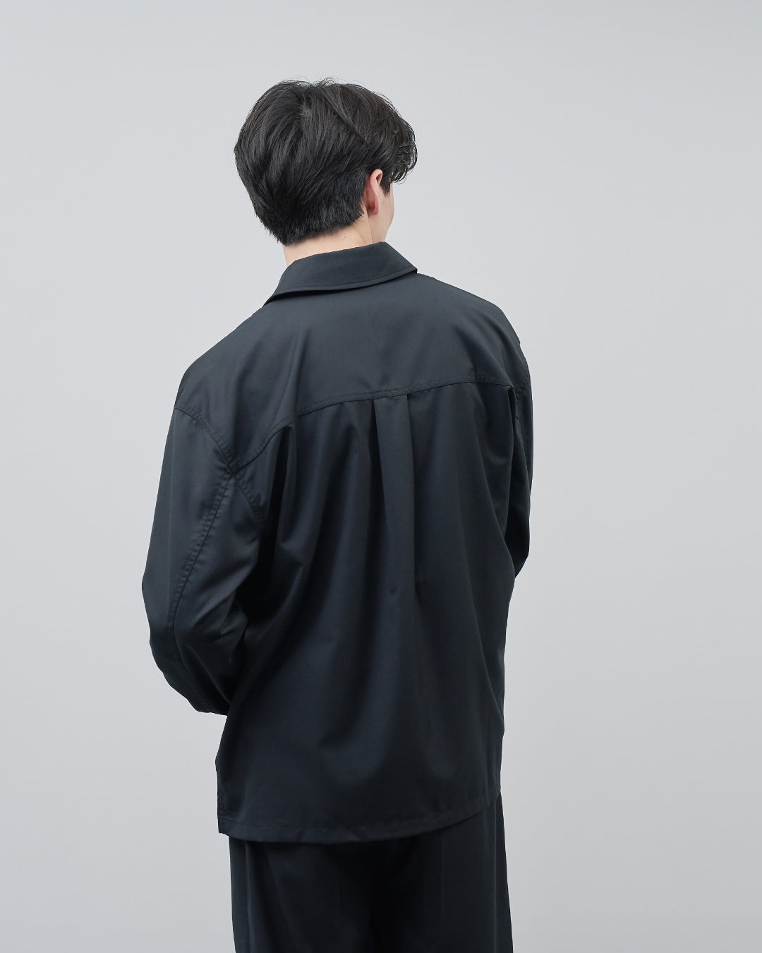 Open Collar Hidden Front Shirt Jacket -black-