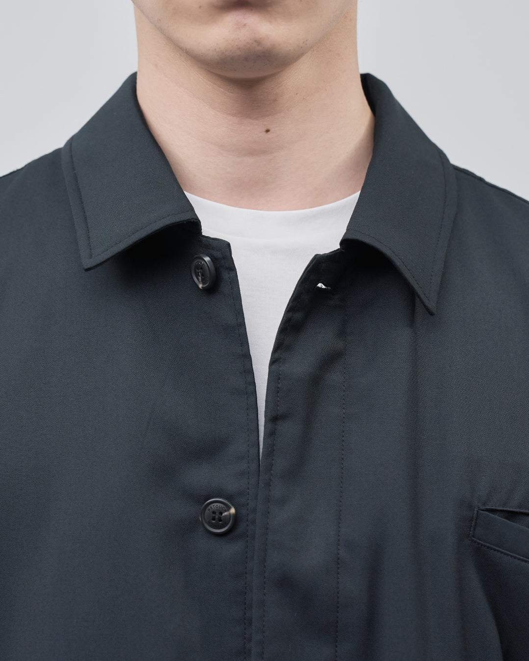Open Collar Hidden Front Shirt Jacket -black-