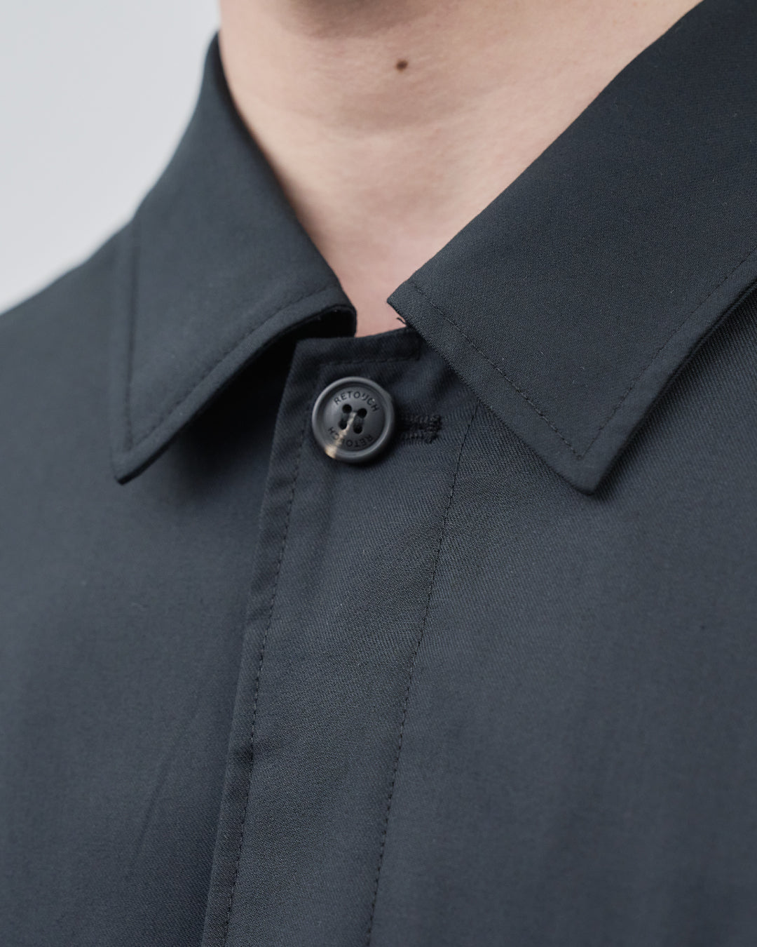 Open Collar Hidden Front Shirt Jacket -black-