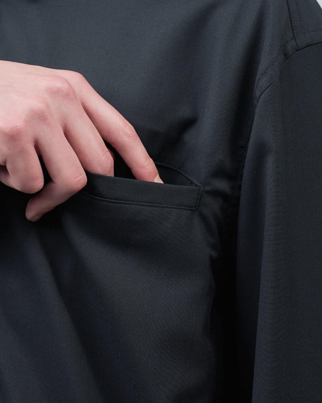 Open Collar Hidden Front Shirt Jacket -black-