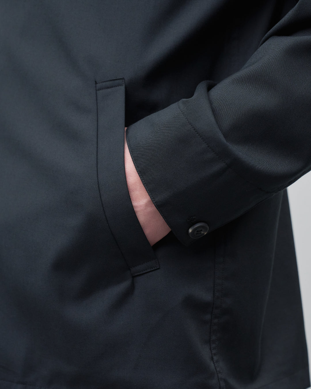 Open Collar Hidden Front Shirt Jacket -black-