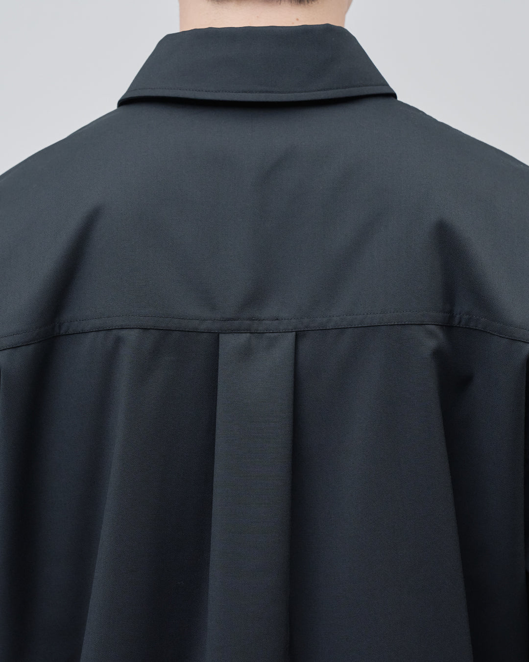 Open Collar Hidden Front Shirt Jacket -black-