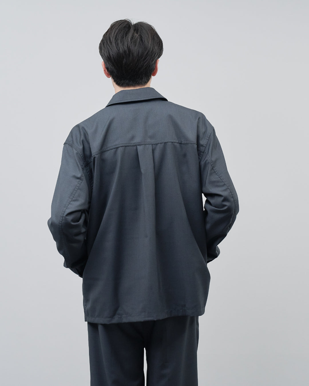 Open Collar Hidden Front Shirt Jacket -dark gray-