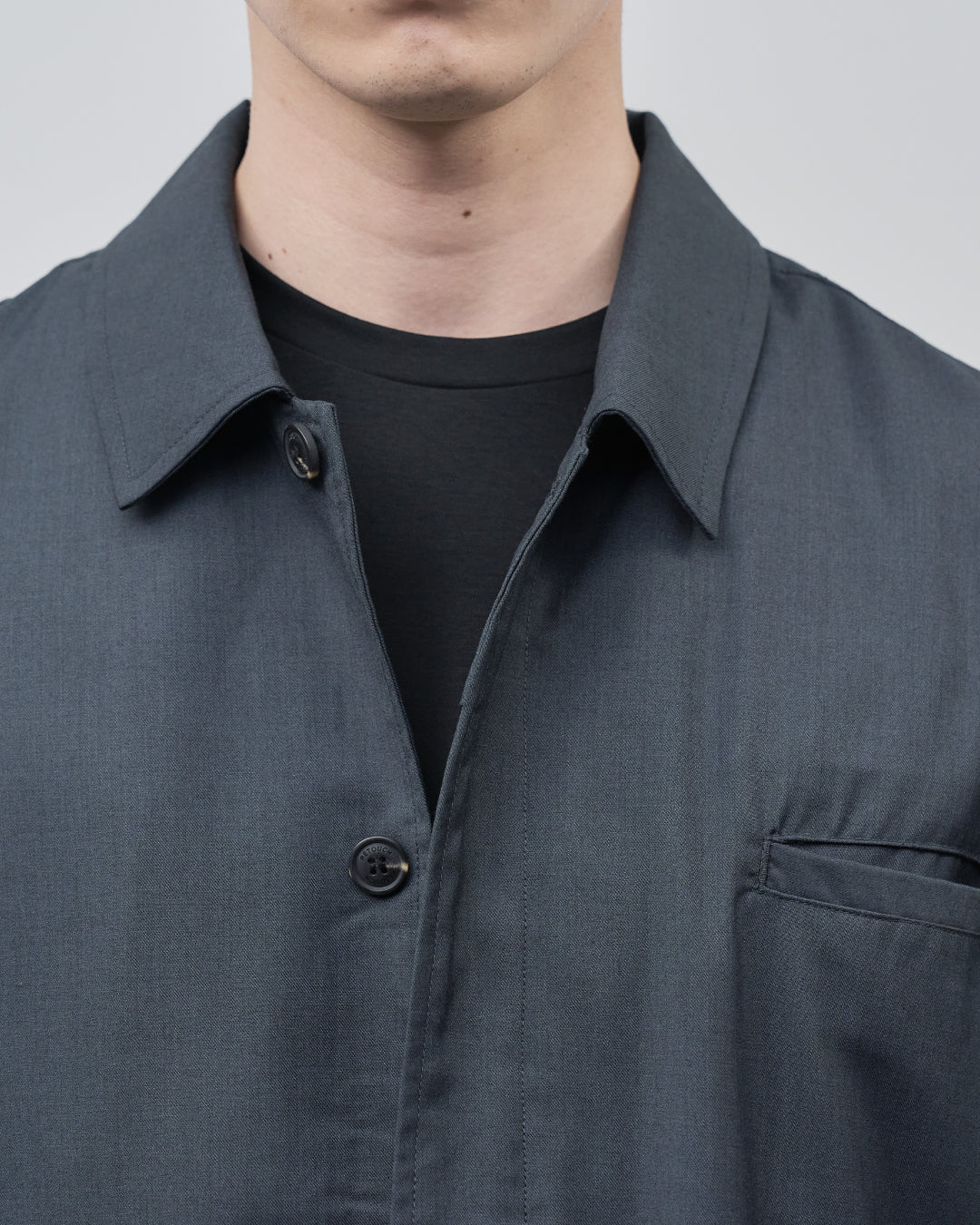Open Collar Hidden Front Shirt Jacket -dark gray-