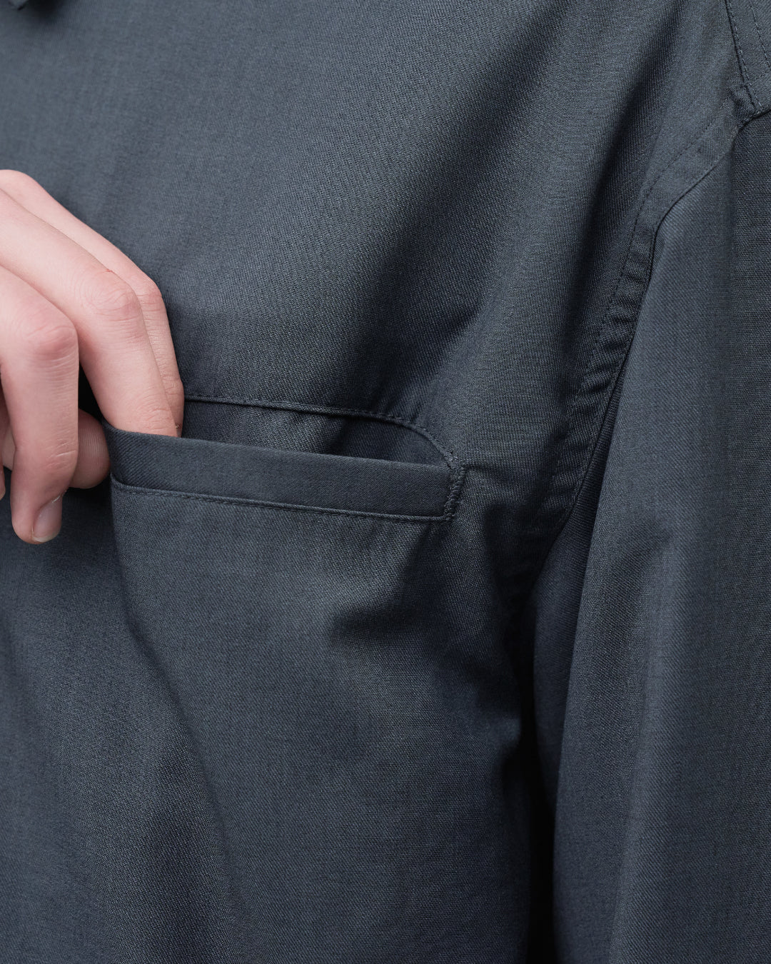 Open Collar Hidden Front Shirt Jacket -dark gray-