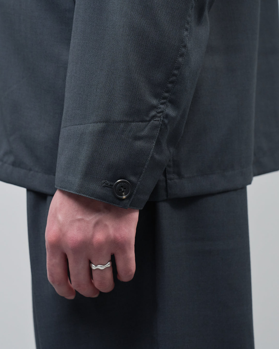 Open Collar Hidden Front Shirt Jacket -dark gray-