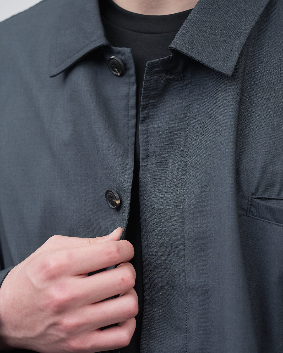 Open Collar Hidden Front Shirt Jacket -dark gray-