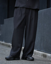 Linen Blend Wide Slacks -black-