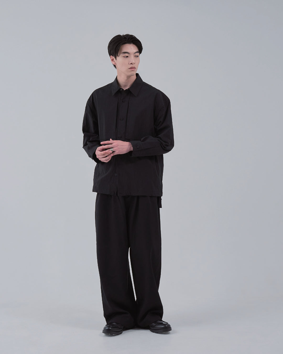 Cotton×Nylon Shirts Jacket -black-