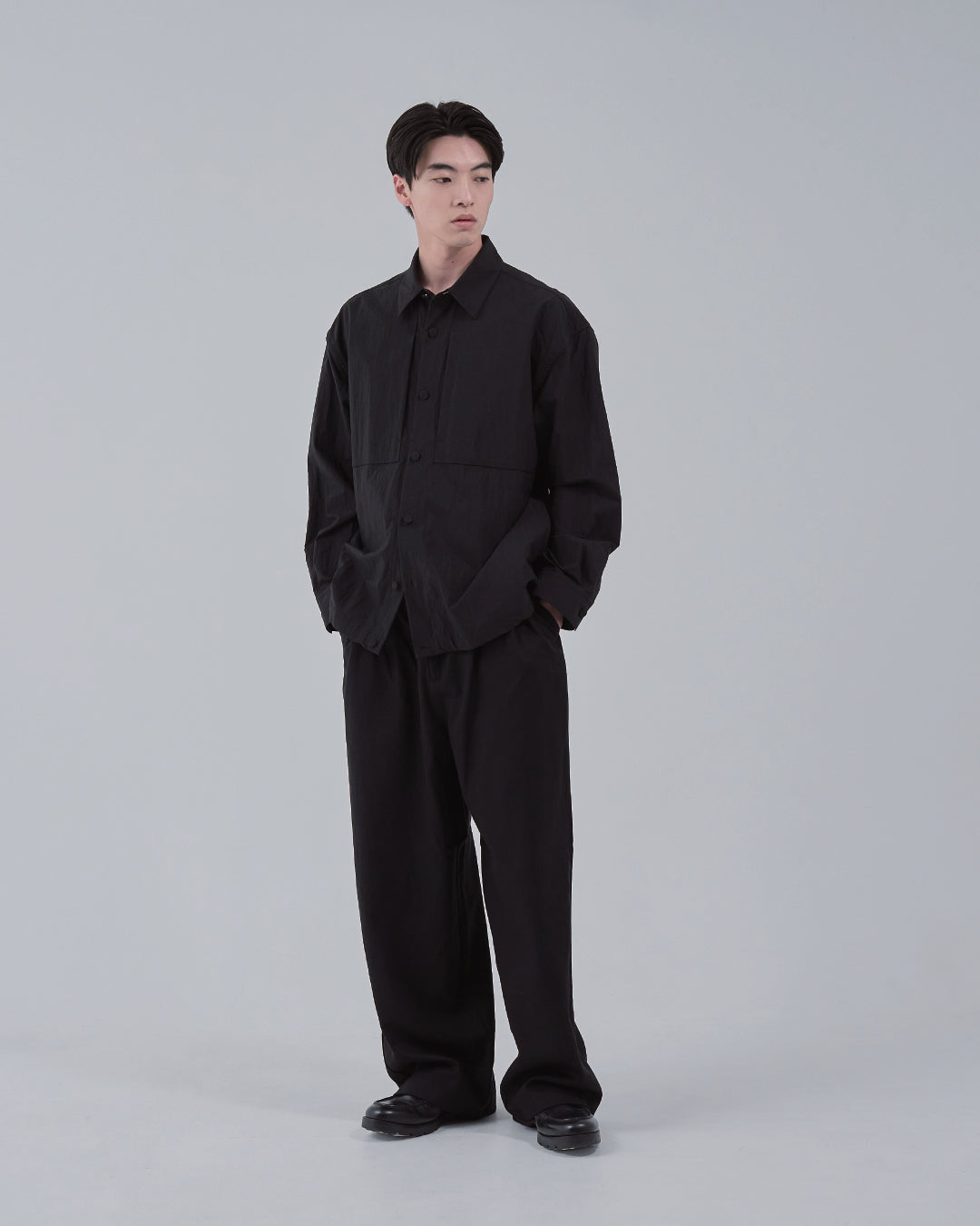 Cotton×Nylon Shirts Jacket -black-