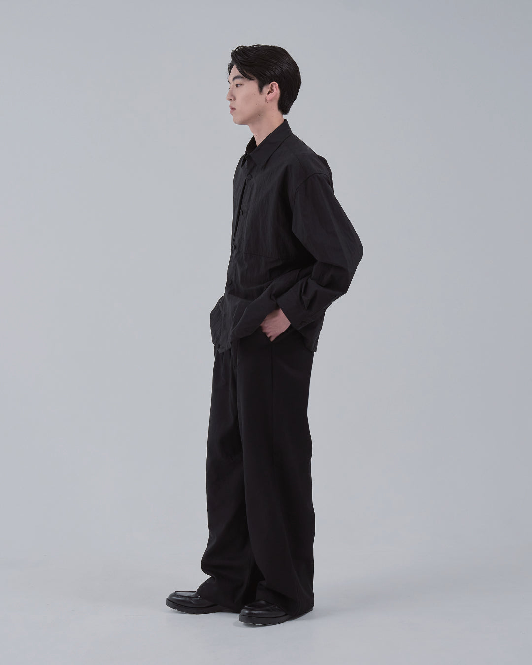 Cotton×Nylon Shirts Jacket -black-