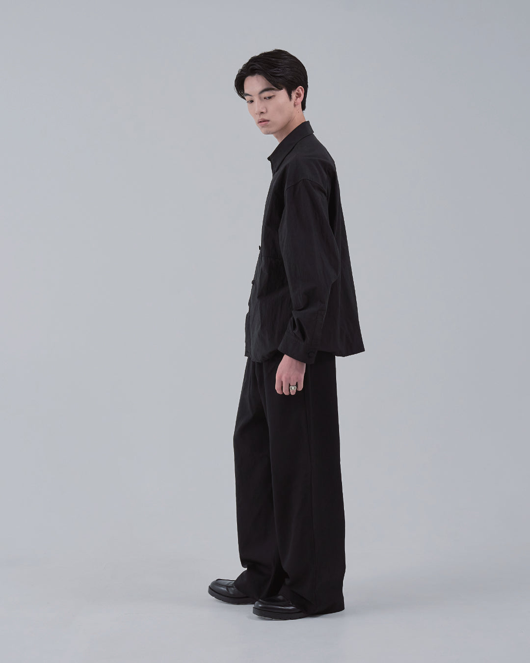 Cotton×Nylon Shirts Jacket -black-