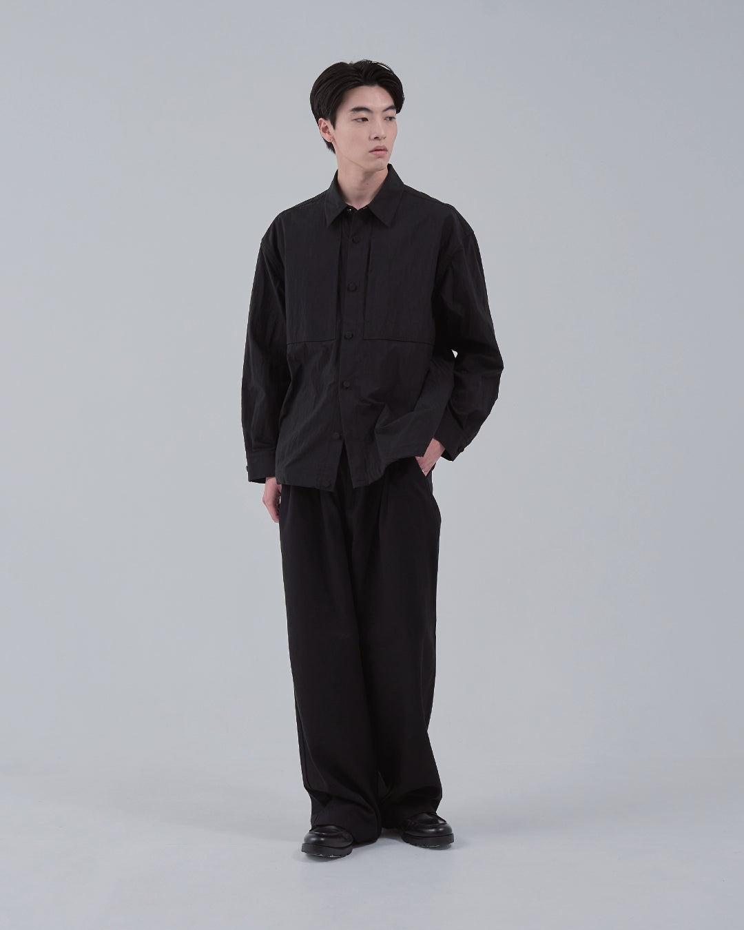 Cotton×Nylon Shirts Jacket -black-