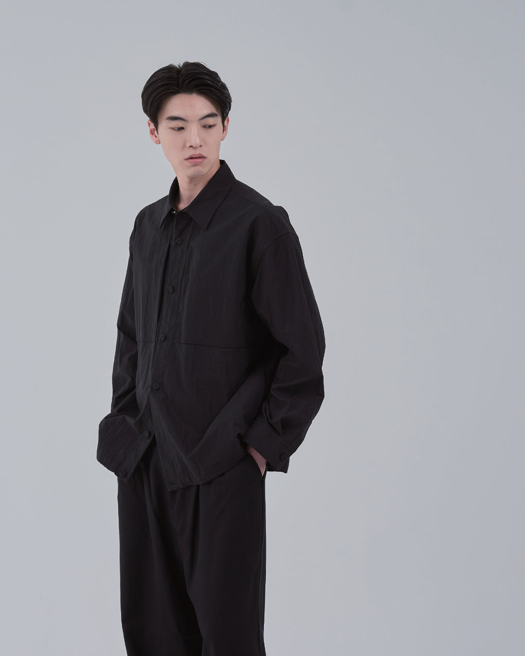 Cotton×Nylon Shirts Jacket -black-