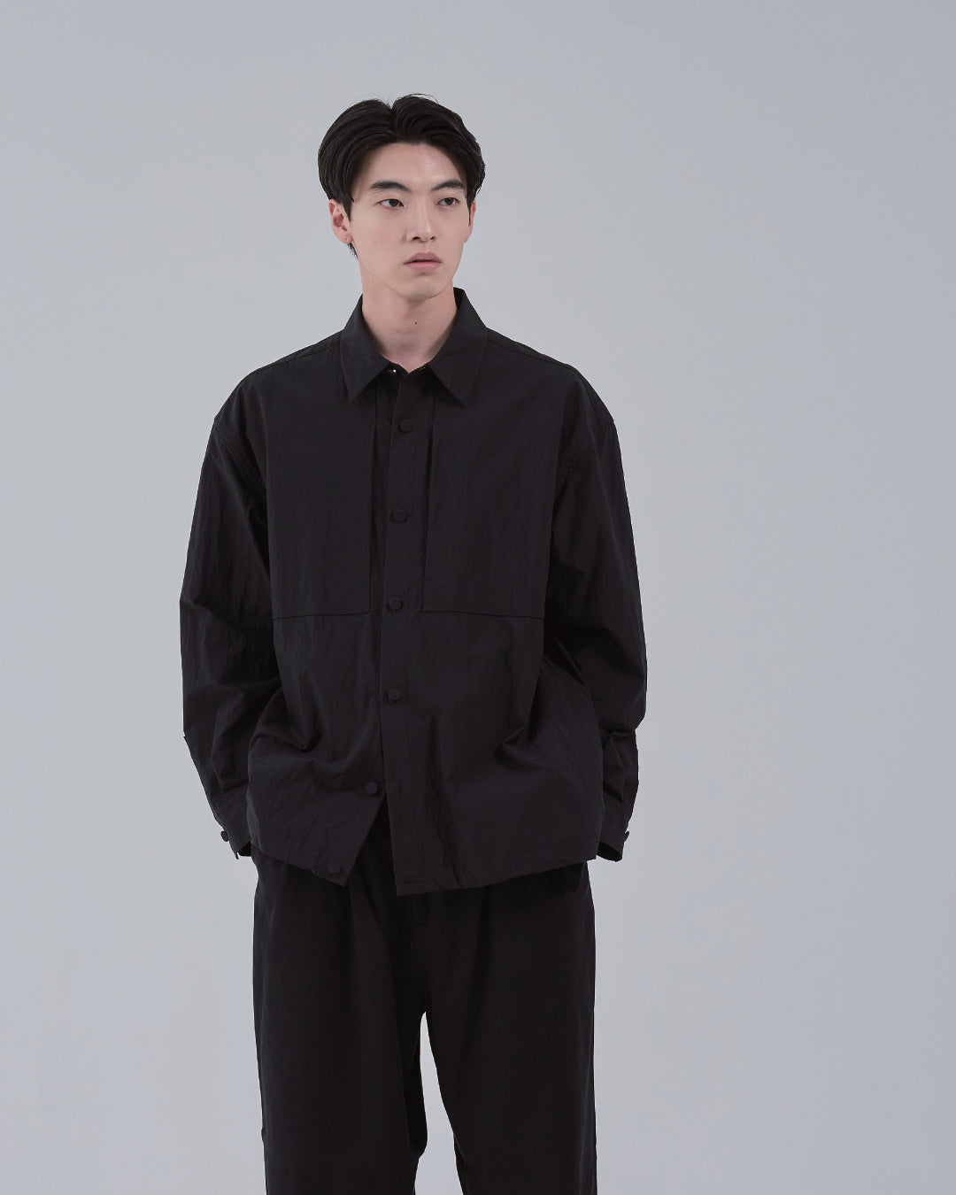 Cotton×Nylon Shirts Jacket -black-