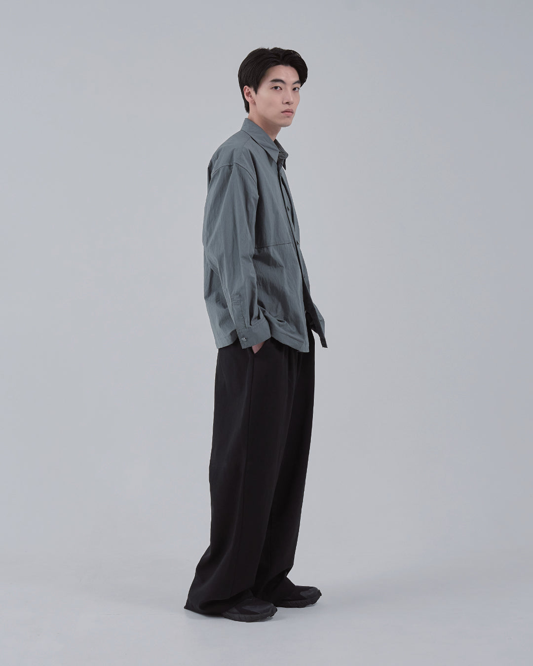 Cotton×Nylon Shirts Jacket -blue gray-