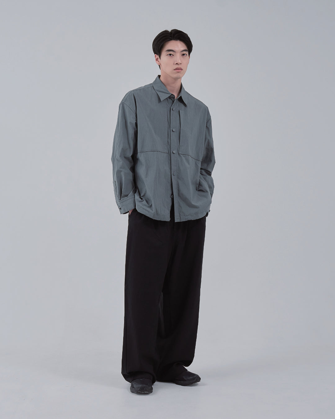 Cotton×Nylon Shirts Jacket -blue gray-