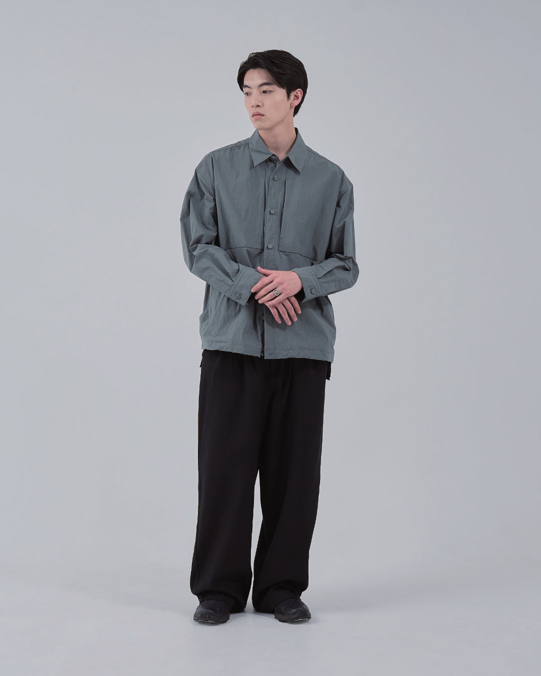 Cotton×Nylon Shirts Jacket -blue gray-