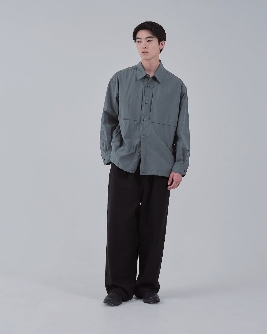 Cotton×Nylon Shirts Jacket -blue gray-