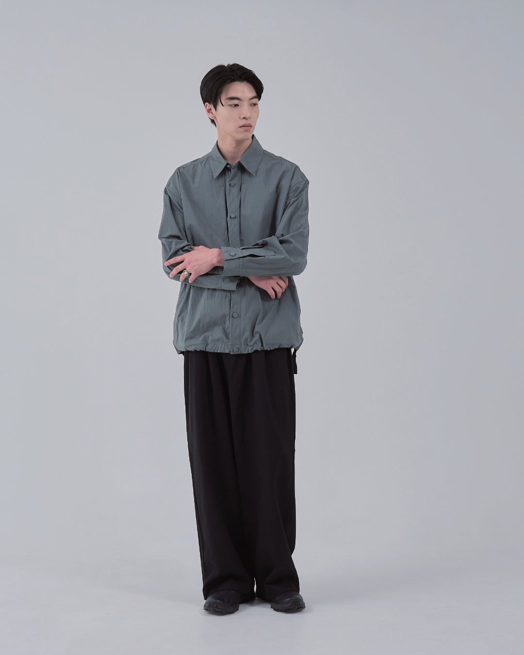 Cotton×Nylon Shirts Jacket -blue gray-