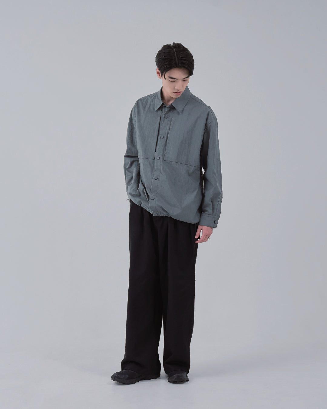 Cotton×Nylon Shirts Jacket -blue gray-
