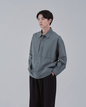 Cotton×Nylon Shirts Jacket -blue gray-