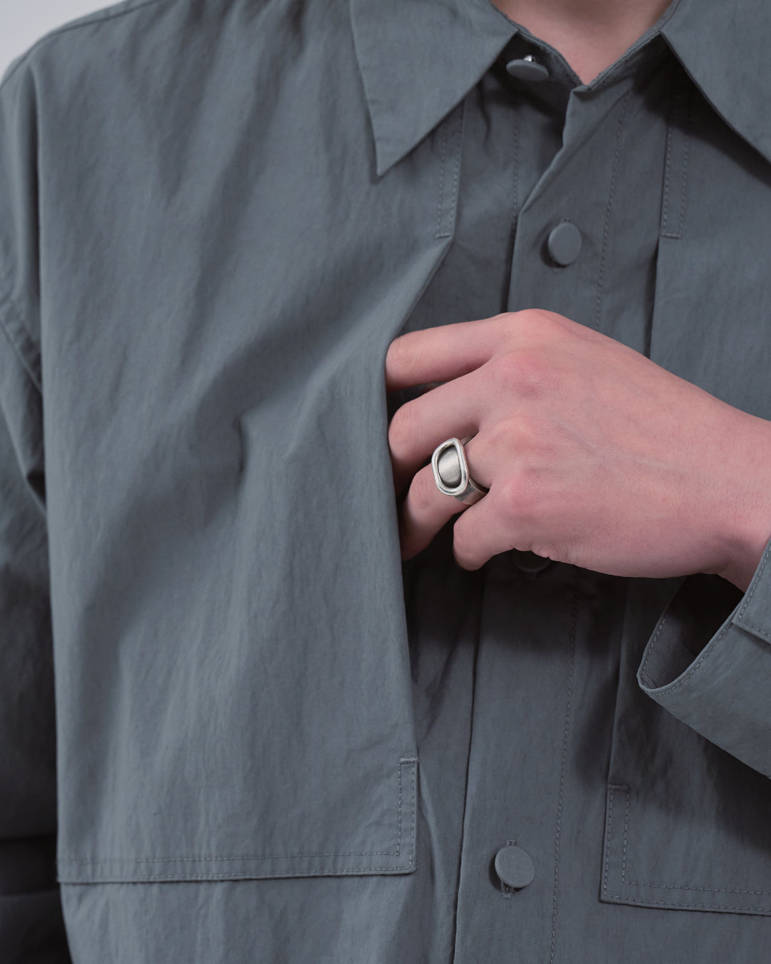 Cotton×Nylon Shirts Jacket -blue gray-