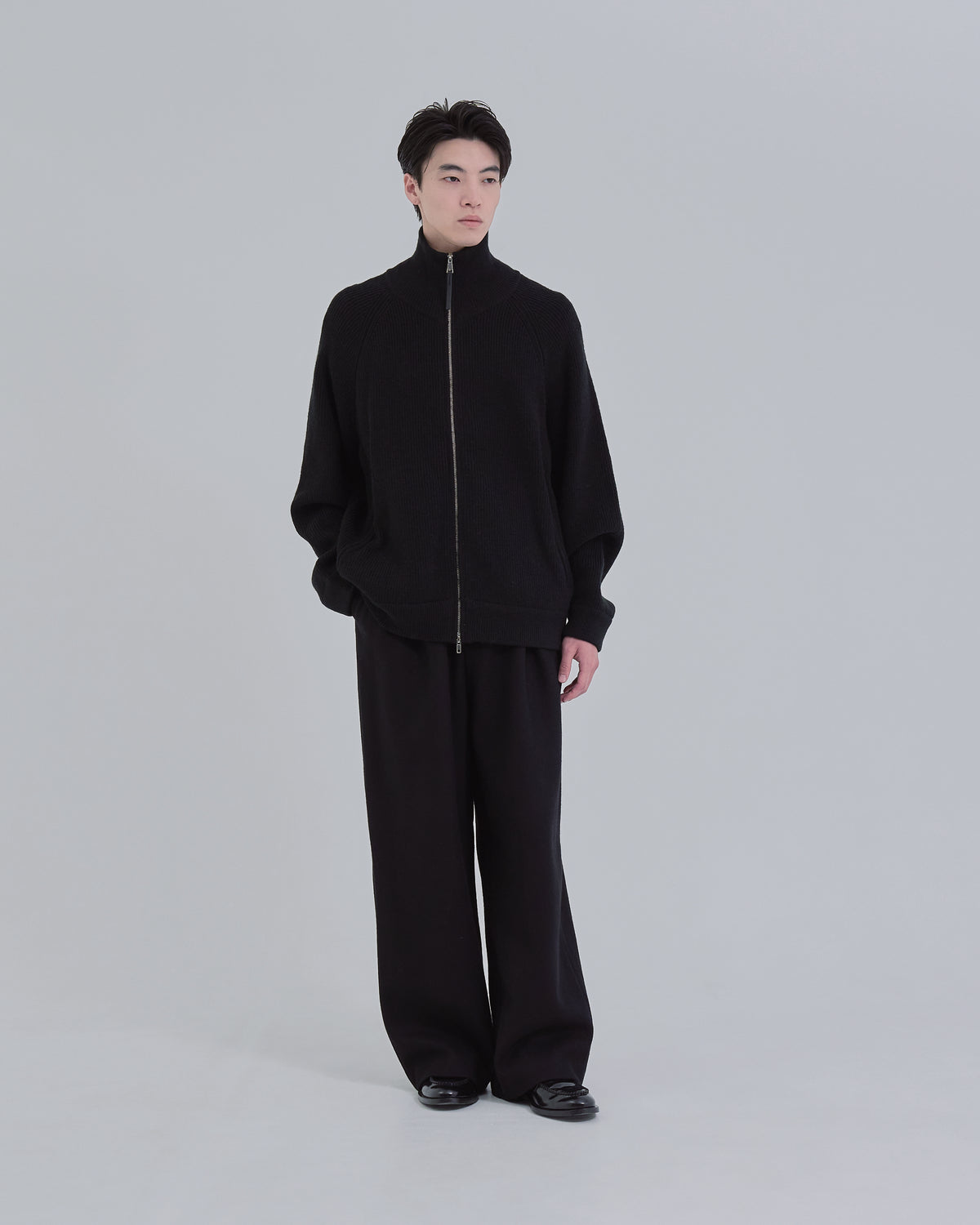 Double Zip Rib Driver's Knit -black-