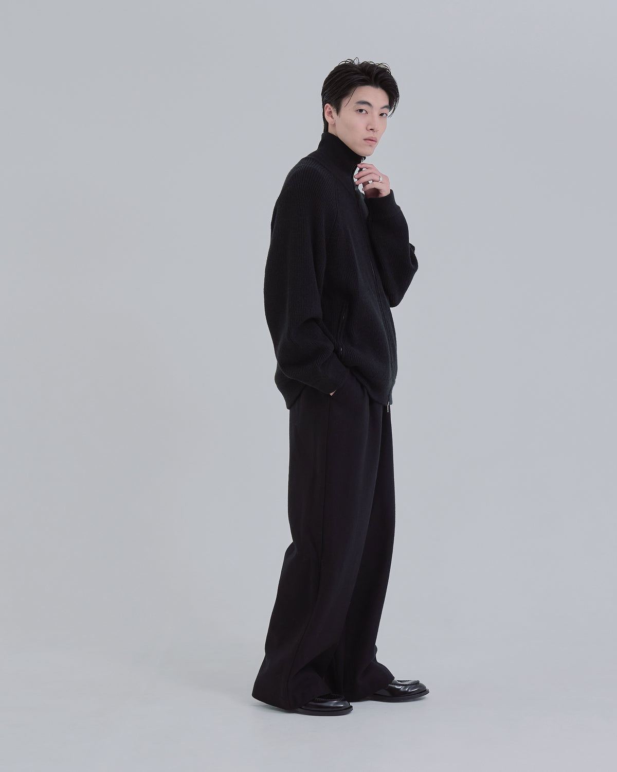 Double Zip Rib Driver's Knit -black-
