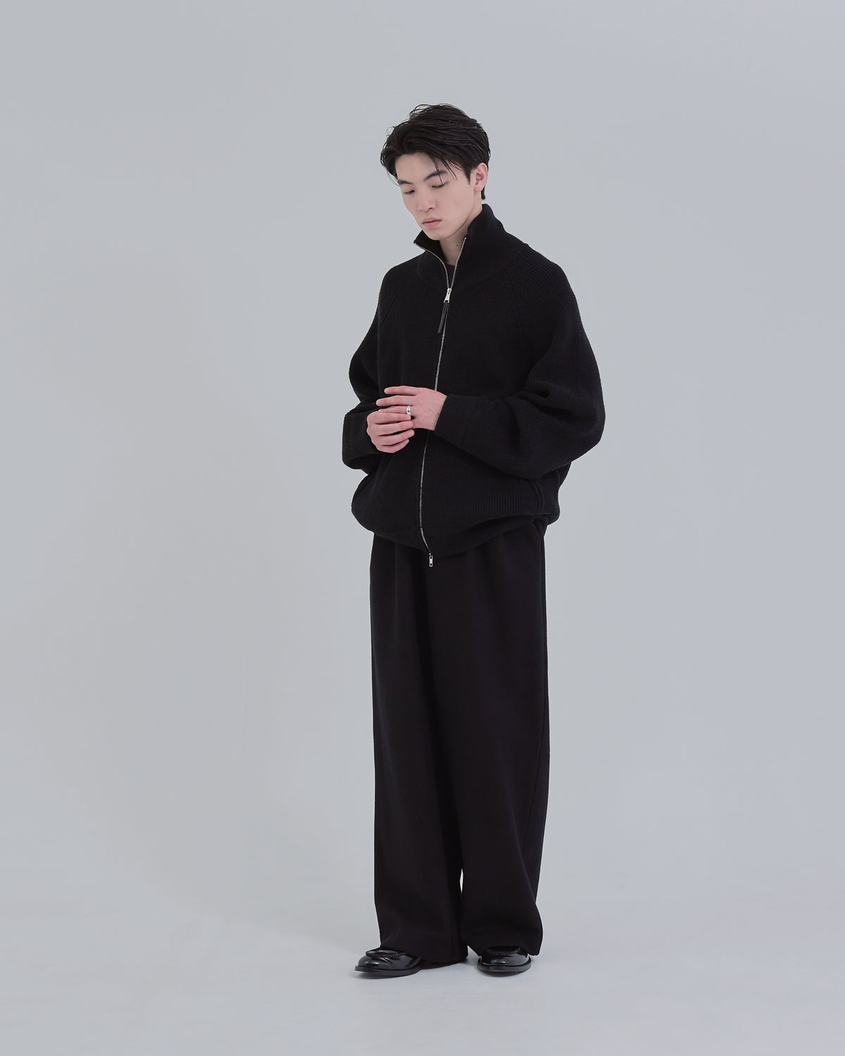 Double Zip Rib Driver's Knit -black-