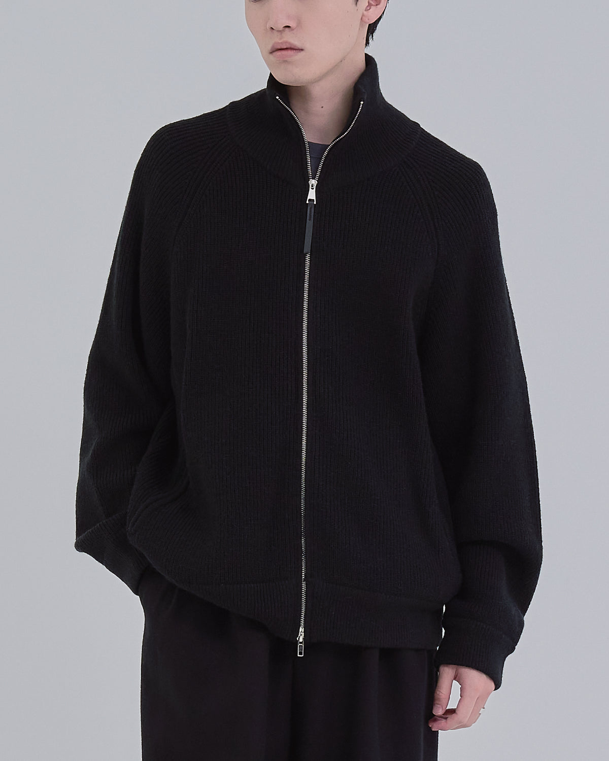 Double Zip Rib Driver's Knit -black-