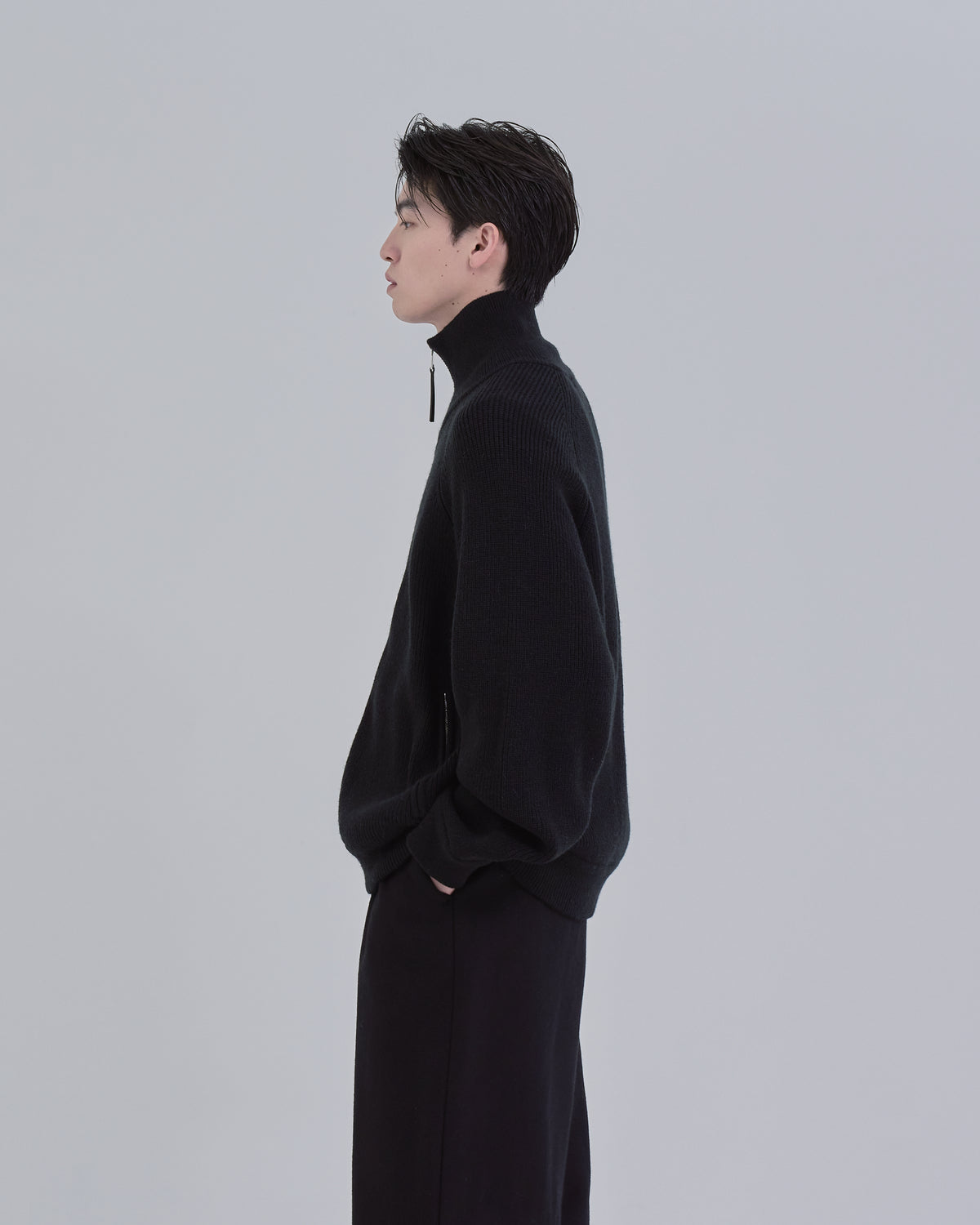 Double Zip Rib Driver's Knit -black-