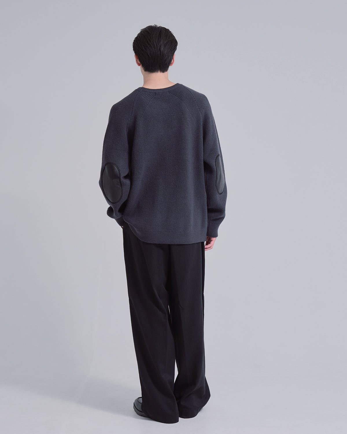 Elbow Patch Rib Crewneck Knit -gray-