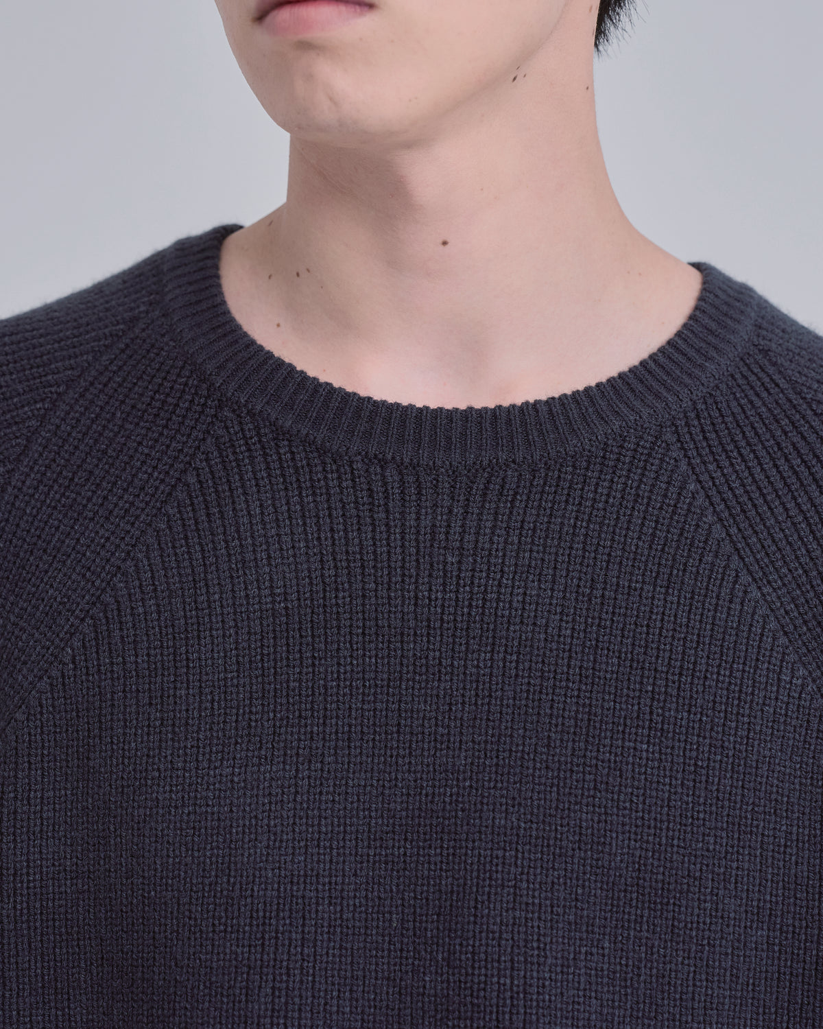 Elbow Patch Rib Crewneck Knit -gray-