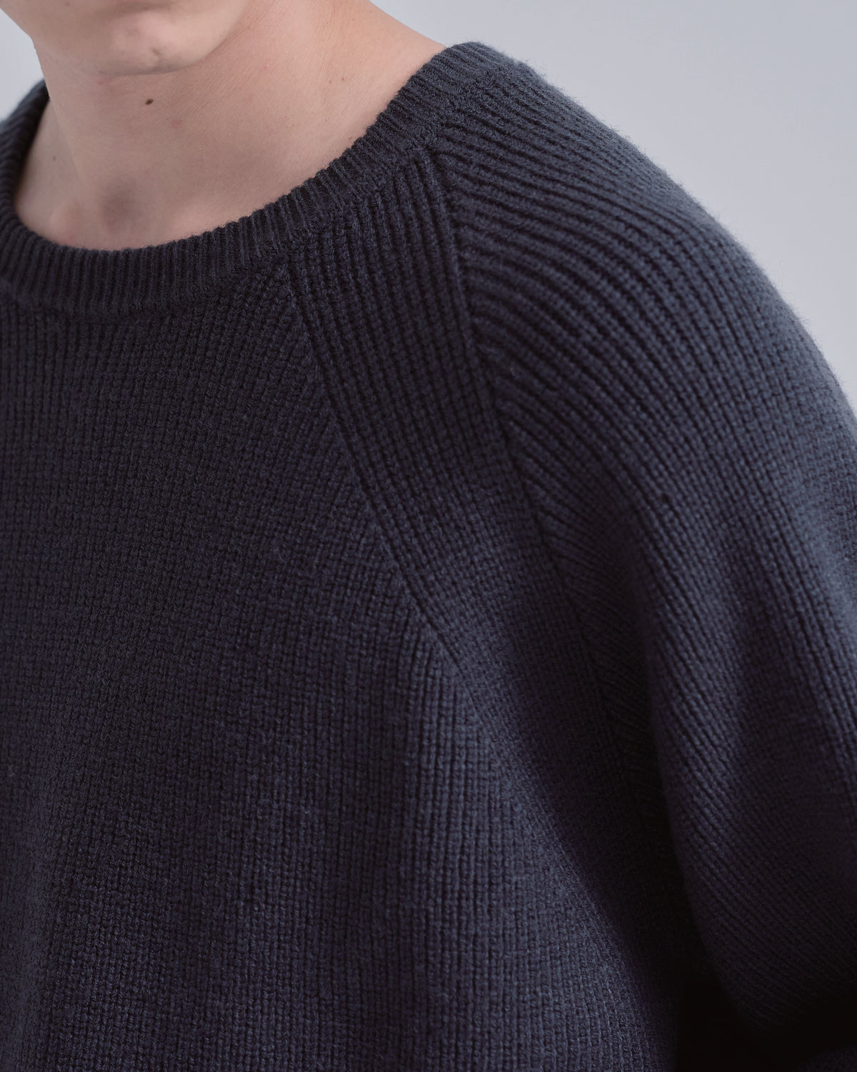 Elbow Patch Rib Crewneck Knit -gray-