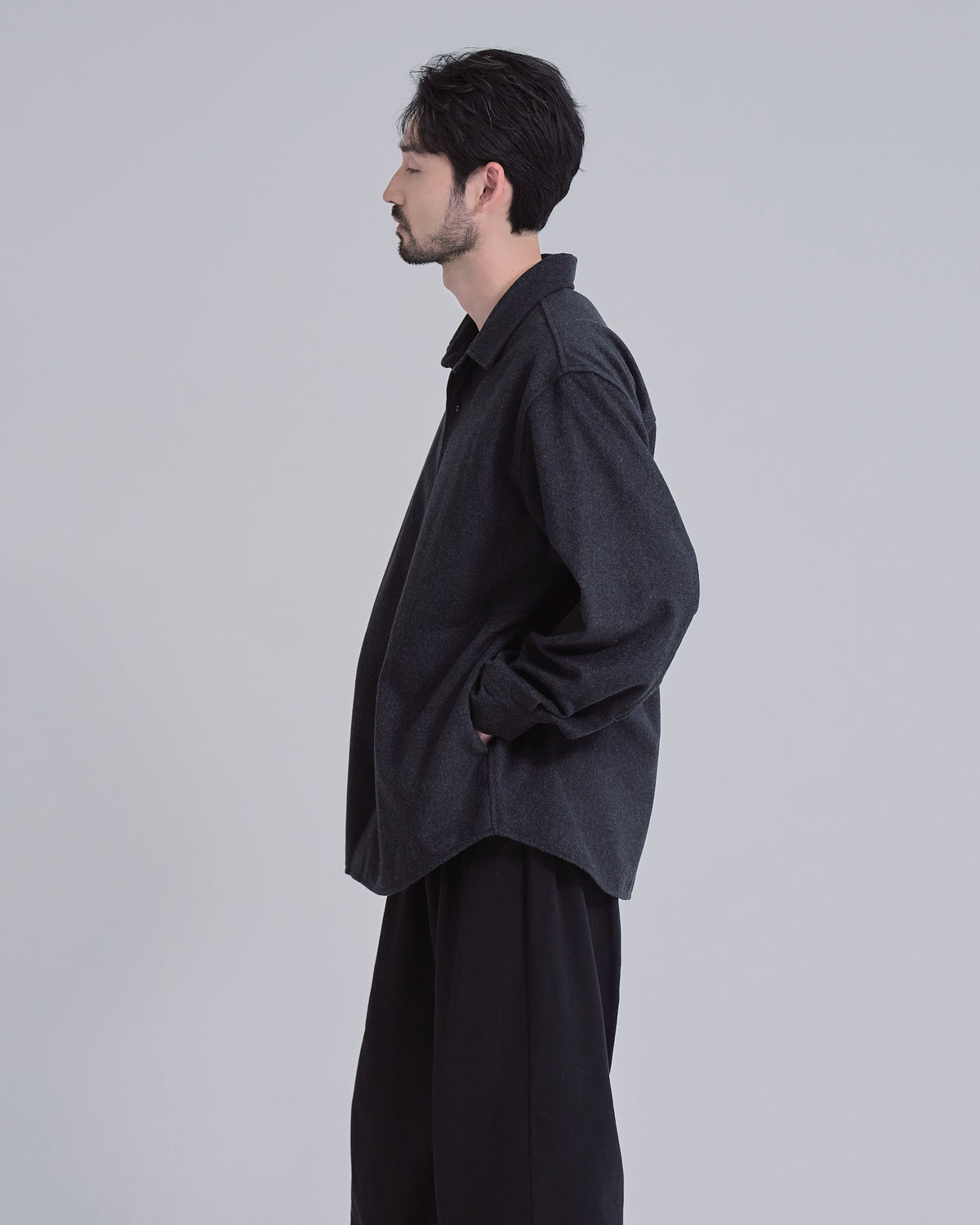 Relaxed Fit Light Melton Shirt -black-