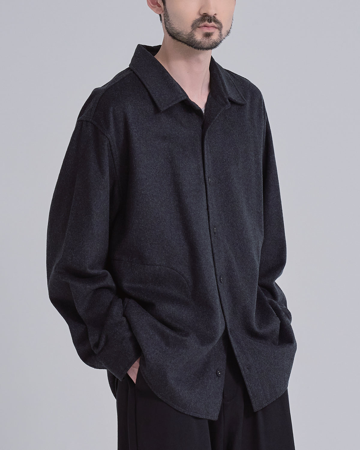 Relaxed Fit Light Melton Shirt -black-