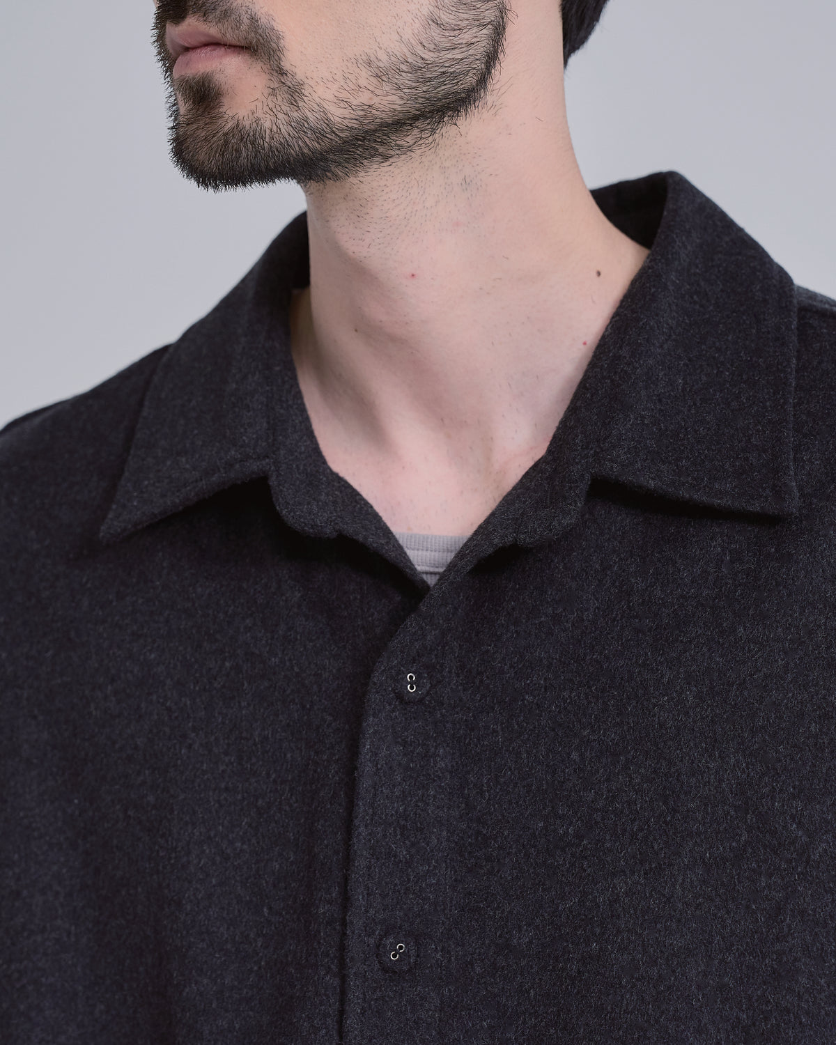 Relaxed Fit Light Melton Shirt -black-