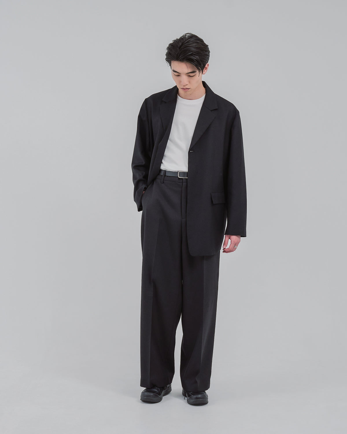 Barrel Leg Wide Slacks -black-（13）