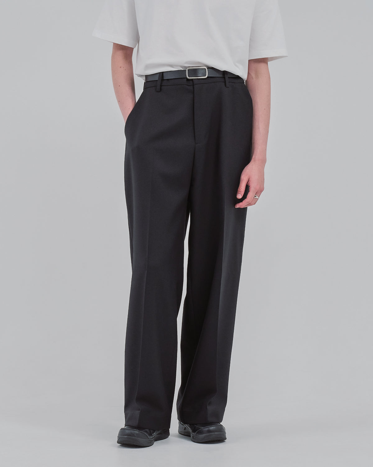 Barrel Leg Wide Slacks -black-（10）