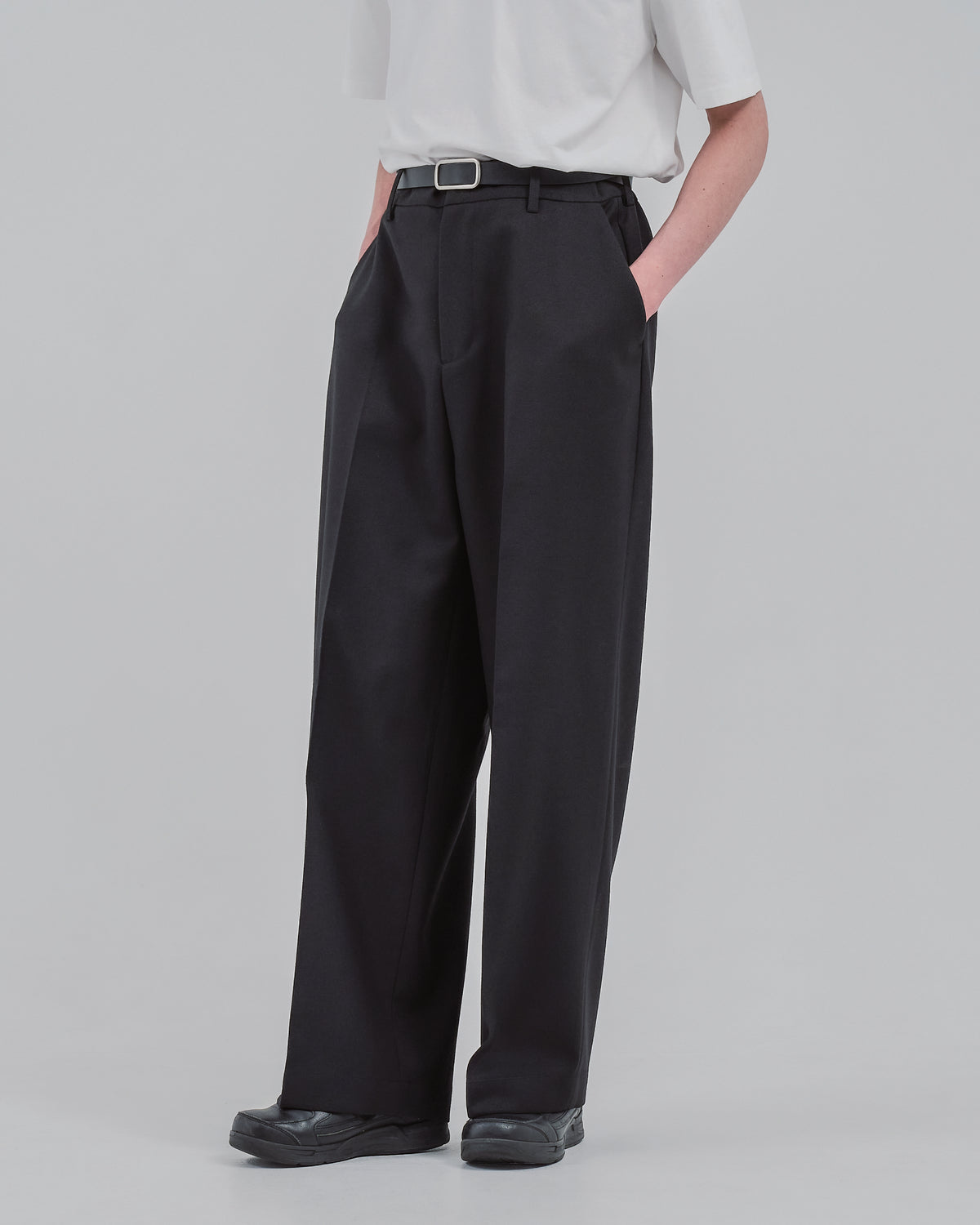 Barrel Leg Wide Slacks -black-（6）