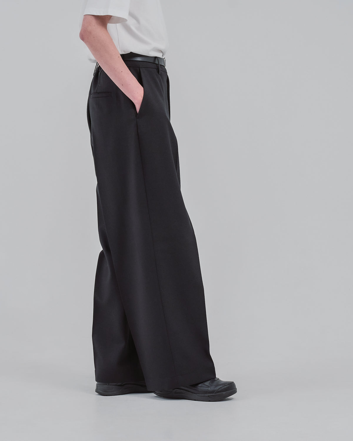 Barrel Leg Wide Slacks -black-（8）