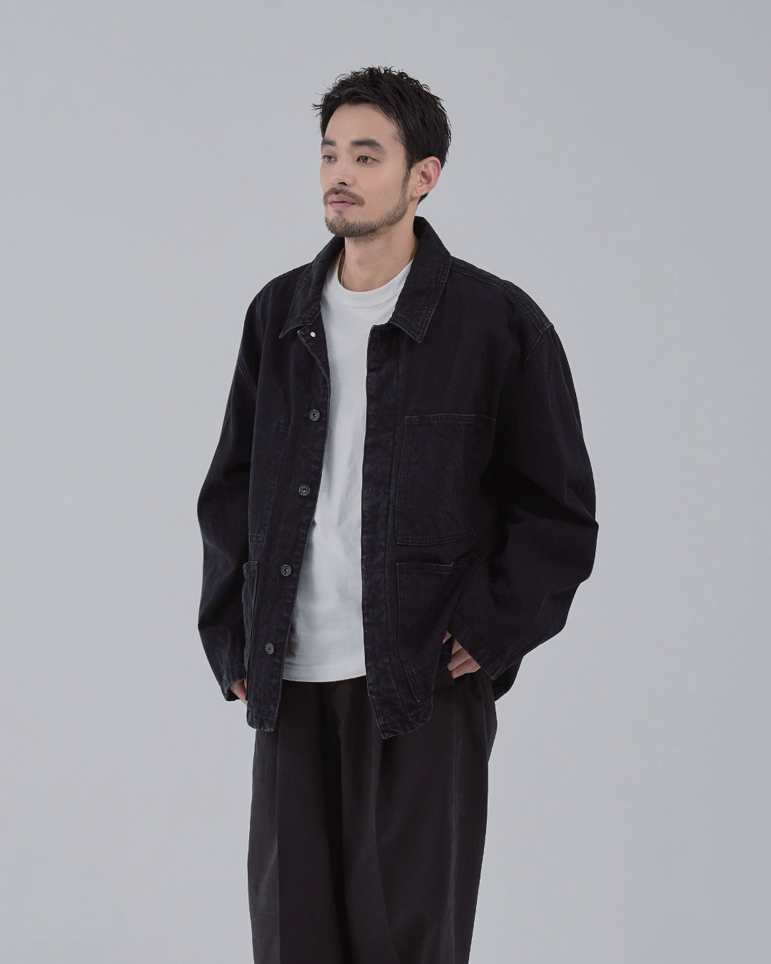Relaxed Fit Denim Jacket -black-
