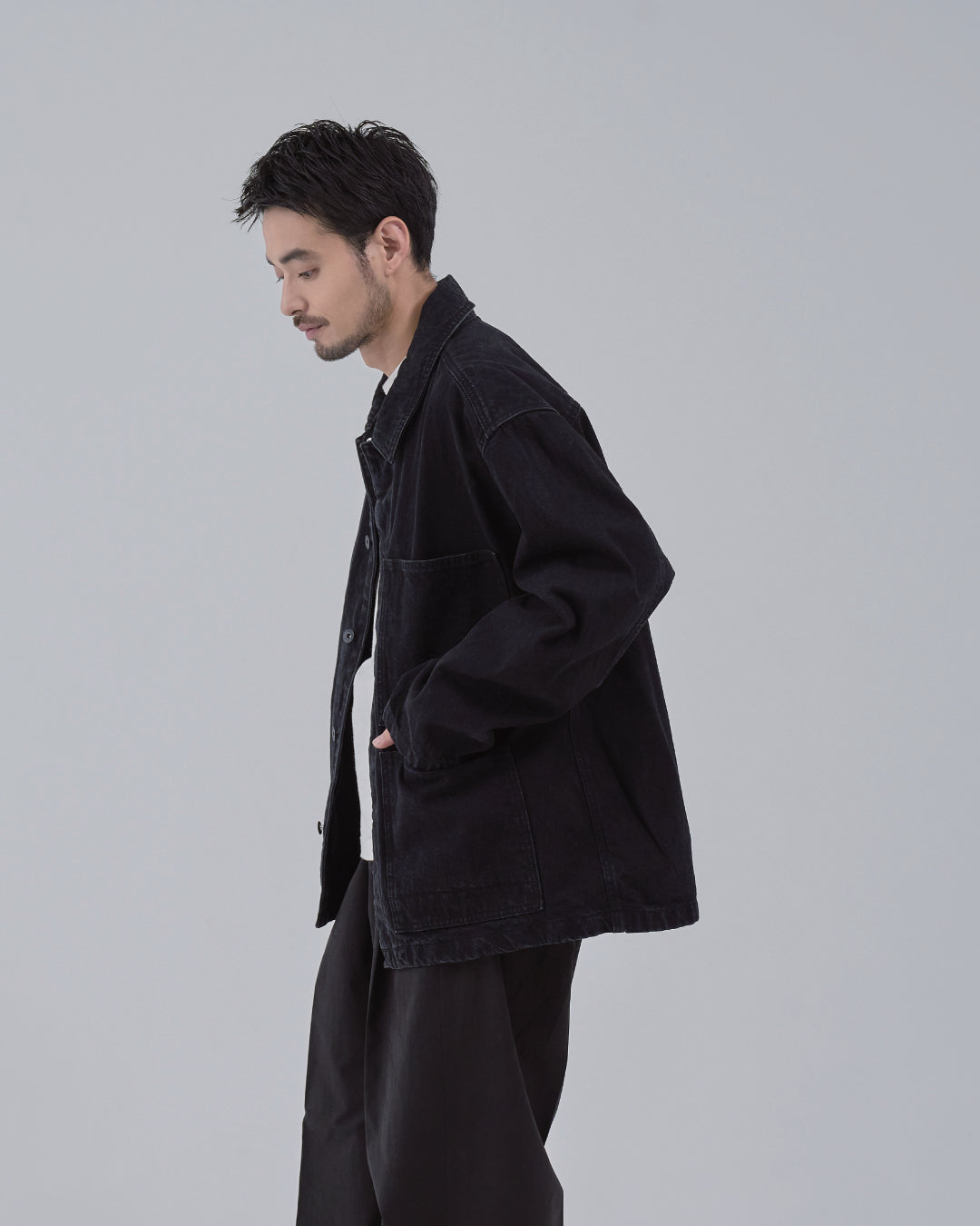 Relaxed Fit Denim Jacket -black-