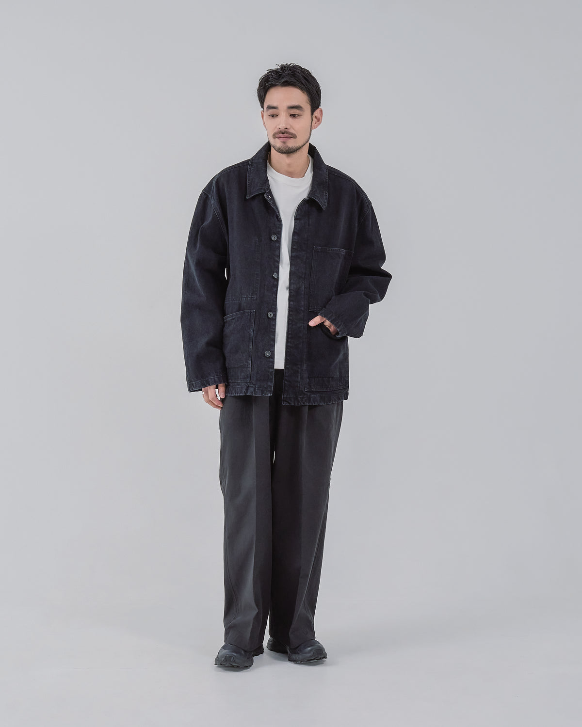 Relaxed Fit Denim Jacket -black-（20）