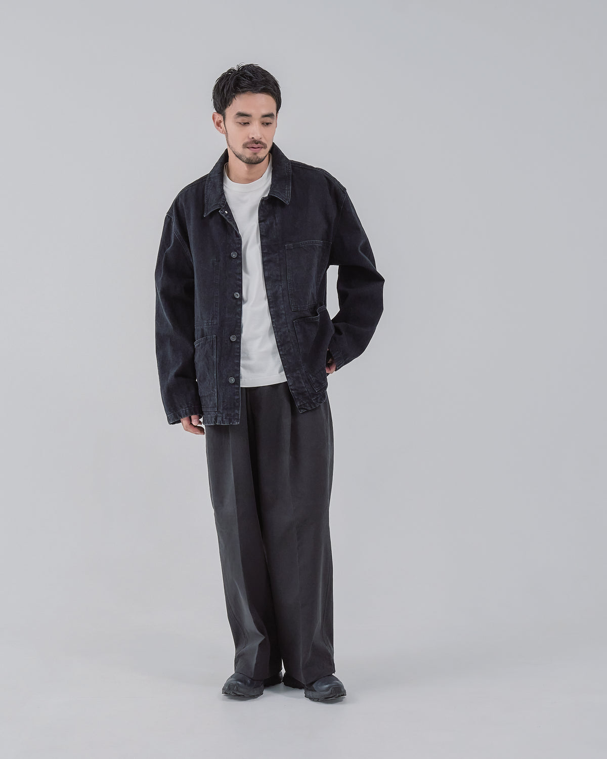 Relaxed Fit Denim Jacket -black-（21）