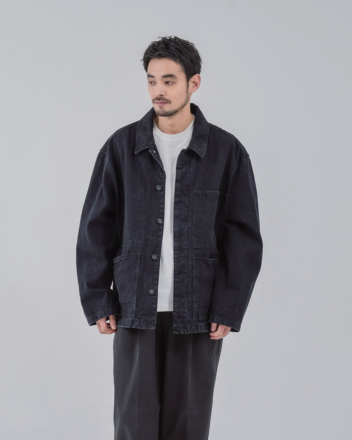 Relaxed Fit Denim Jacket -black-（18）