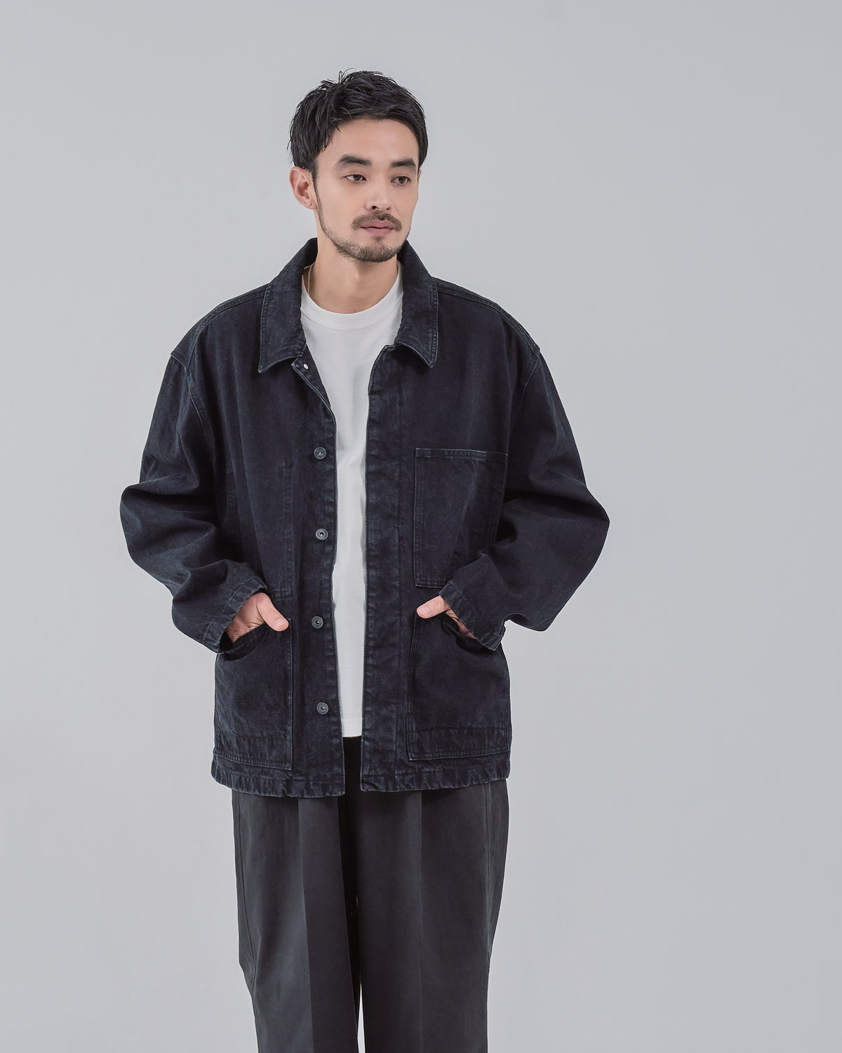 Relaxed Fit Denim Jacket -black-（10）